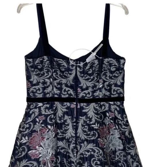 Marchesa Black Metallic Floral Fit and Flare Cocktail Midi Dress | 10 - Picture 7 of 11